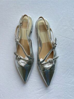 Dolce Vita Silver Pointed Toe Slingback Flat - size 8